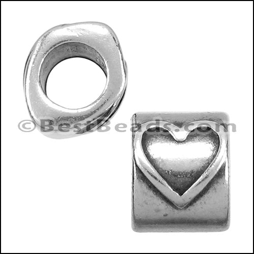 5mm round HEART bead ANT SILVER - 10 pcs