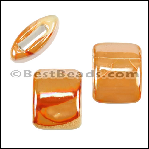 8mm flat PEACH:ORANGE 15mm Wide Ceramic bead - 10 pcs