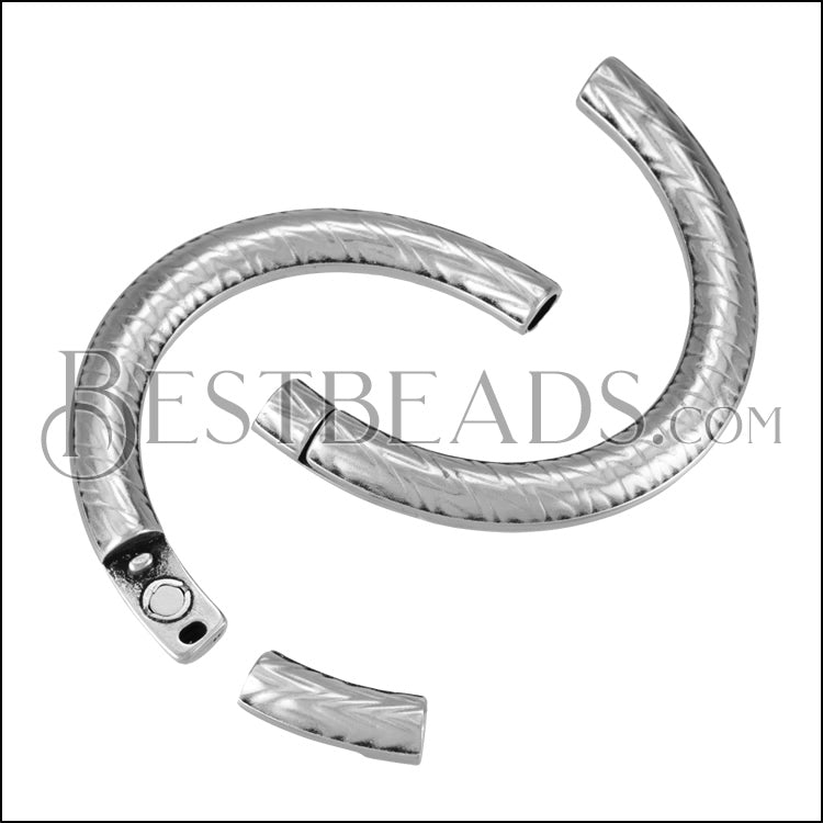 5mm round EMBOSSED Half - Cuff Magnetic Clasp ANT SILVER - 5 pcs
