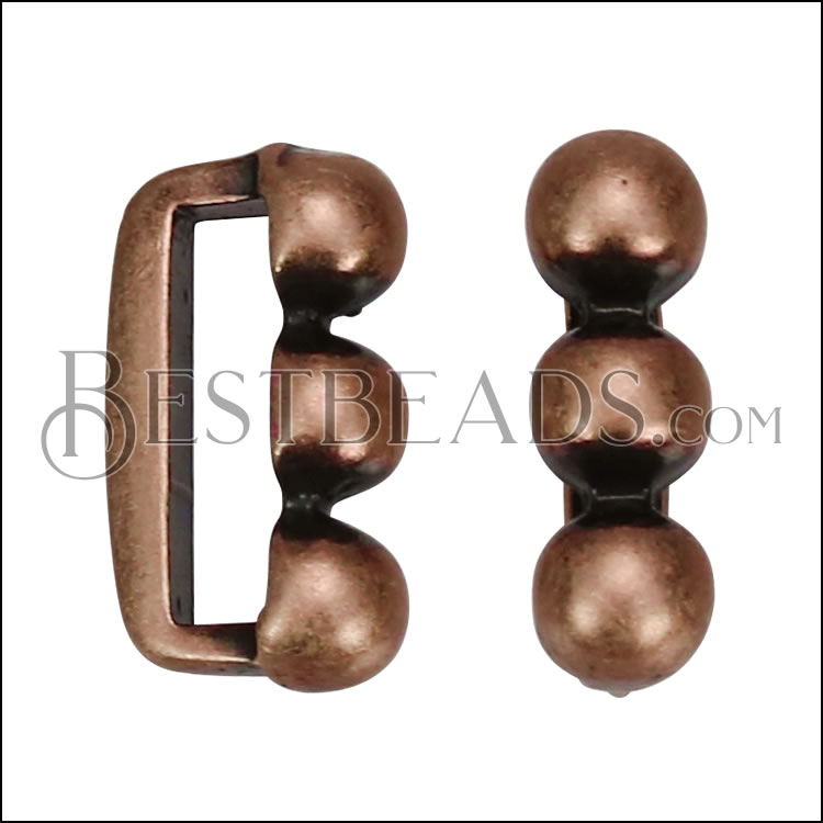 10mm flat 3 DOT BAR spacer ANT COPPER - 10 pcs