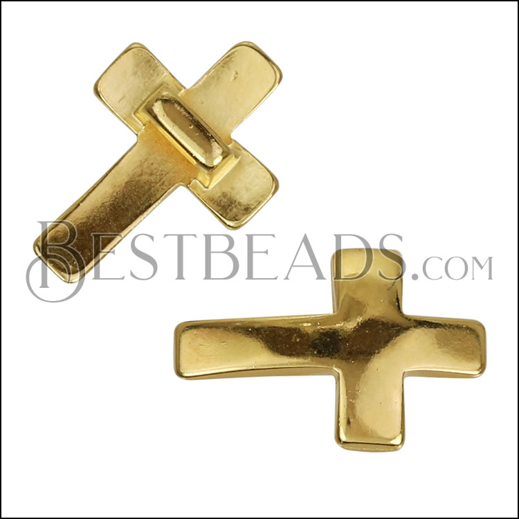 5mm flat CURVED CROSS slider SHINY GOLD - 10 pcs