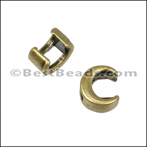 3mm flat CRESCENT MOON slider ANT BRASS - 10 pcs