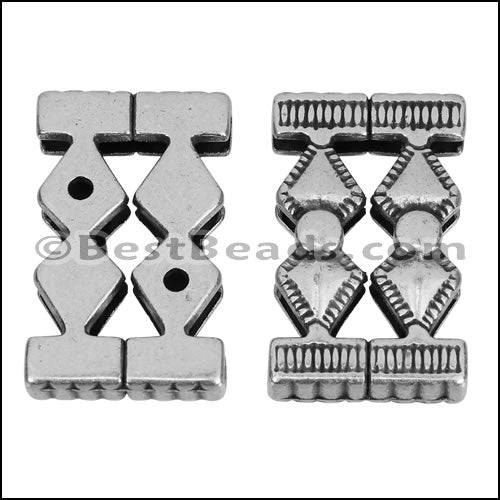 30mm flat DOUBLE ORNATE HOURGLASS slider ANT SILVER - 10 piece