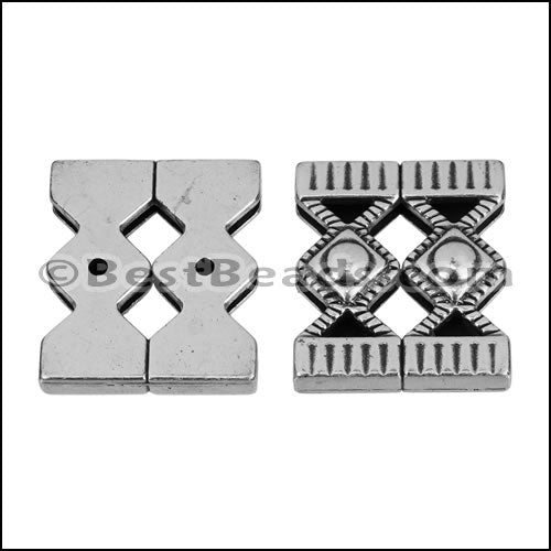 30mm flat DOUBLE ORNATE LANTERN slider ANT SILVER - 10 piece