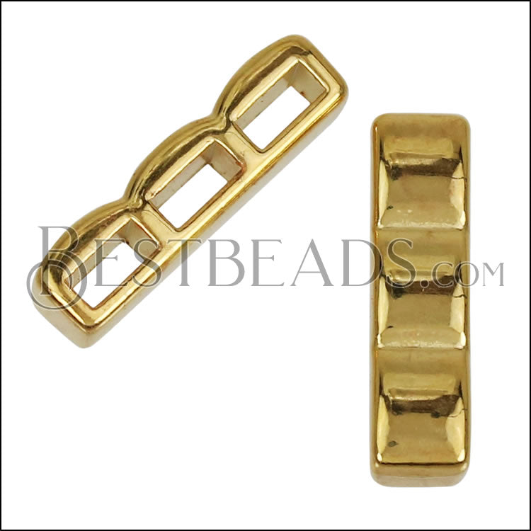 5mm flat TRIPLE BAR slider SHINY GOLD - 10 pcs
