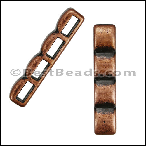 5mm flat QUAD BAR slider ANTIQUE COPPER - 10 pcs