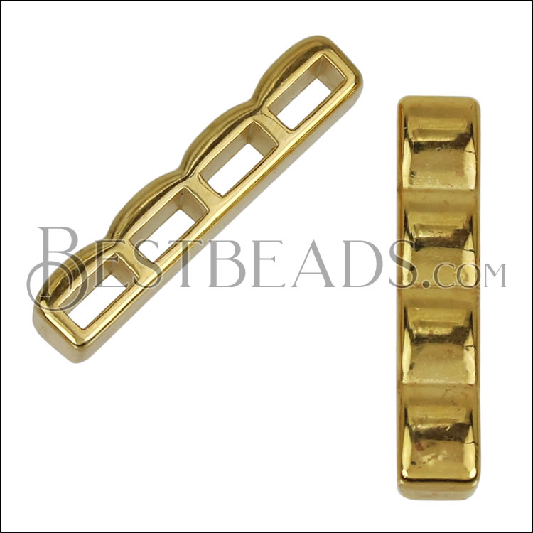 5mm flat QUAD BAR slider SHINY GOLD - 10 pcs