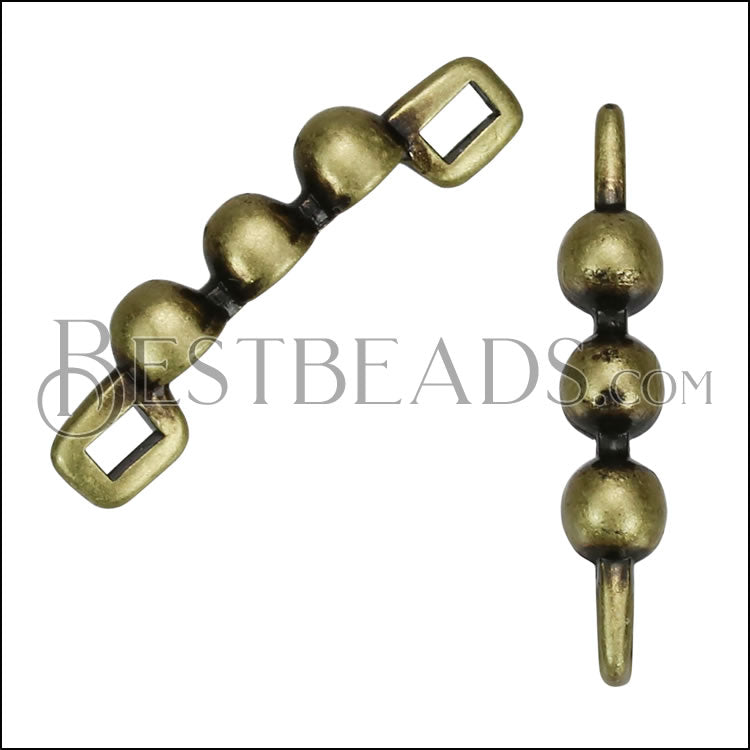 3mm flat TRIPLE WIDE DOT slider ANTIQUE BRASS - 10 pcs