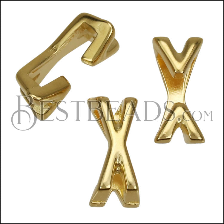 10mm flat DOUBLE V slider SHINY GOLD - 10 pcs