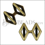 10mm flat DOUBLE DIAMOND slider ANTIQUE BRASS - 10 pcs