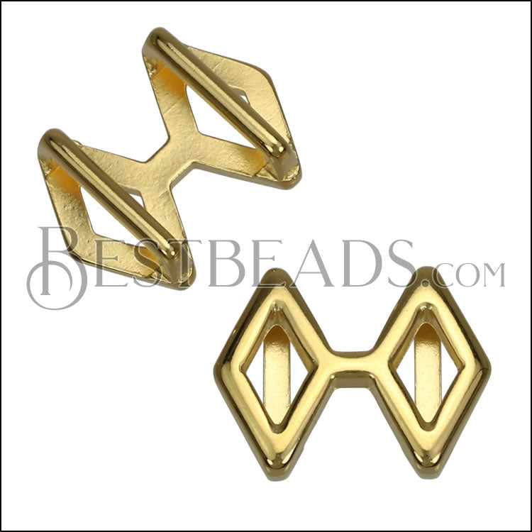 10mm flat DOUBLE DIAMOND slider SHINY GOLD - 10 pcs