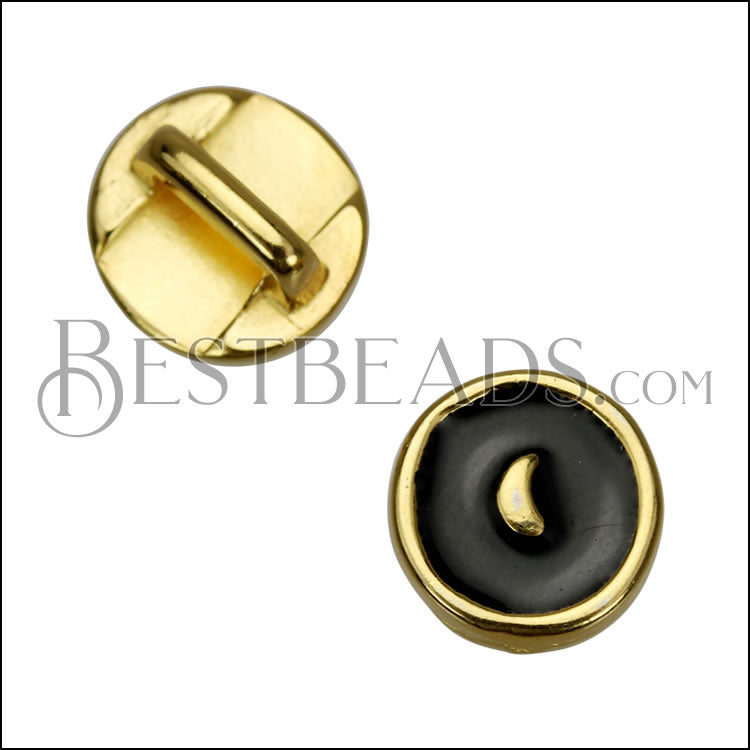 5mm flat EPOXY MOON slider SHINY GOLD with BLACK - 10 pcs