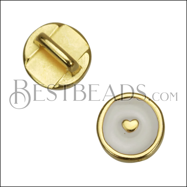 5mm flat EPOXY HEART slider SHINY GOLD with WHITE - 10 pcs