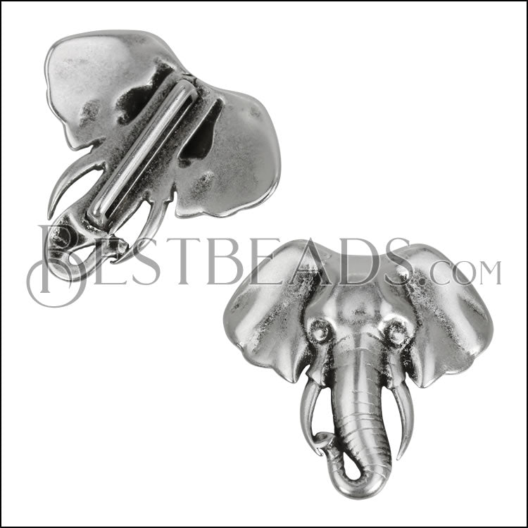 20mm flat ELEPHANT slider ANTIQUE SILVER - 10 pcs