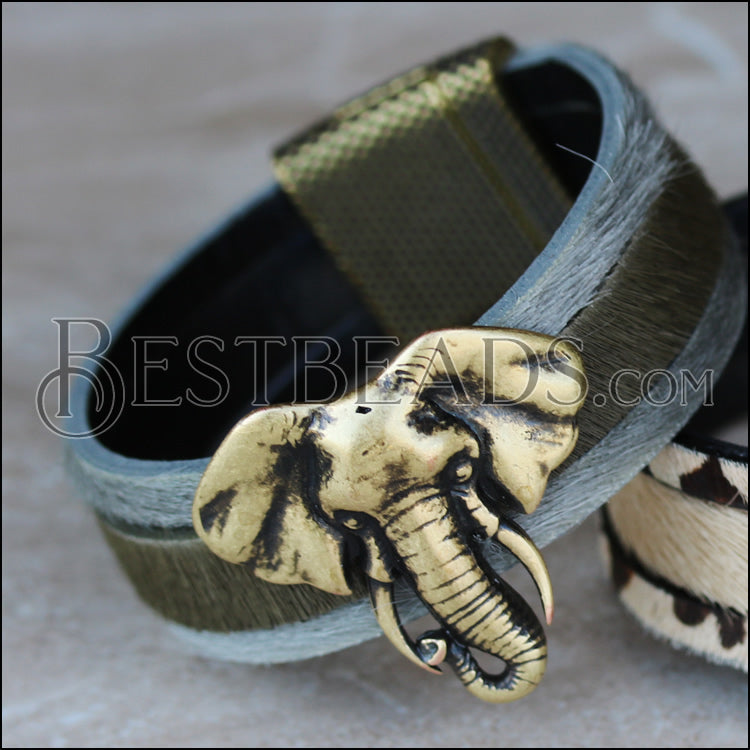 20mm flat ELEPHANT slider ANTIQUE BRASS - 10 pcs