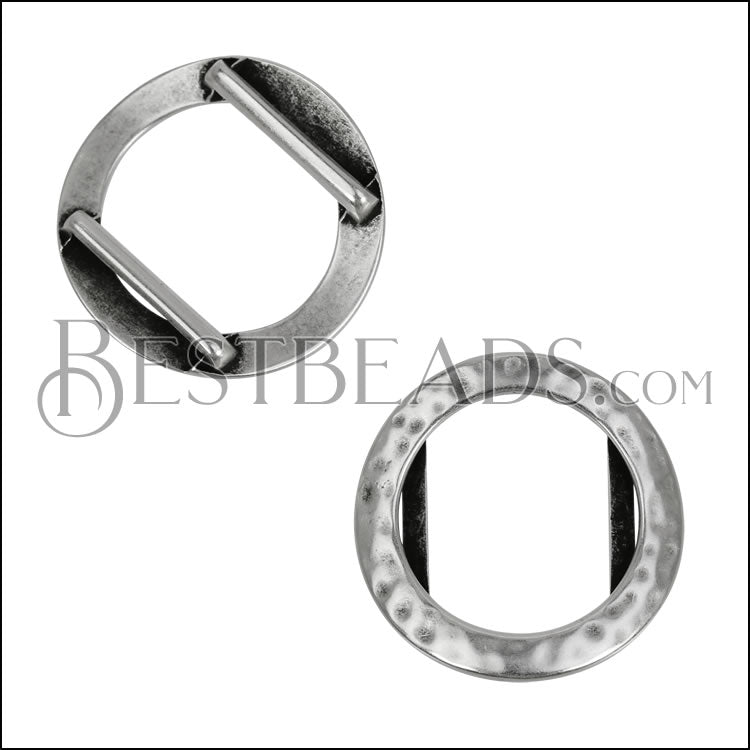 20mm flat HAMMERED RING slider ANTIQUE SILVER - 5 pcs