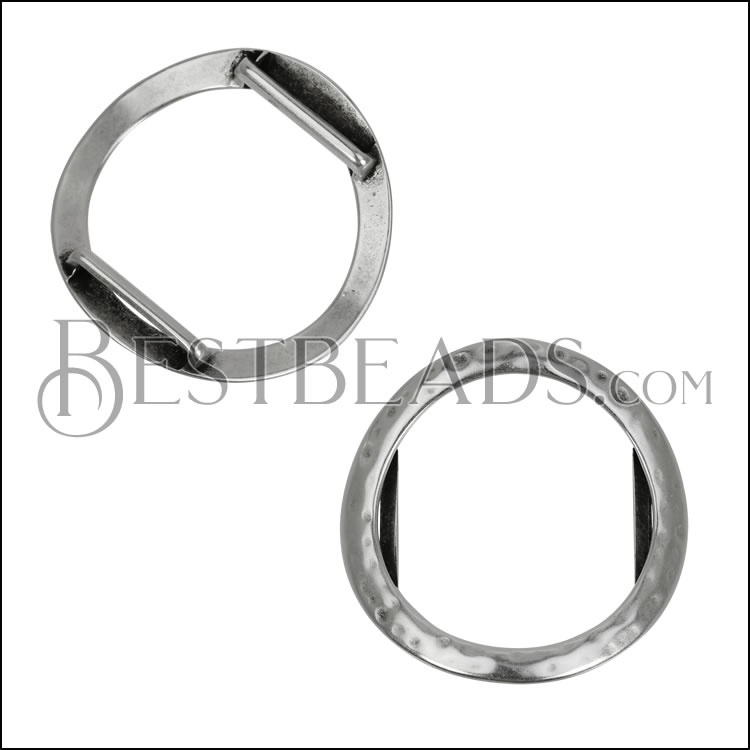 20mm flat LARGE HAMMERED RING slider ANTIQUE SILVER - 5 pcs