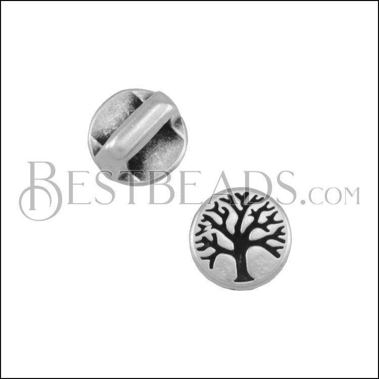 5mm flat AUTUMN TREE slider ANT SILVER - 10 pcs