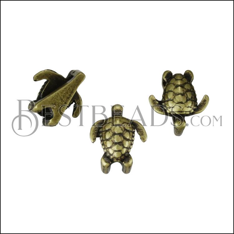 5mm flat SEA TURTLE slider ANT BRASS - 10 pcs