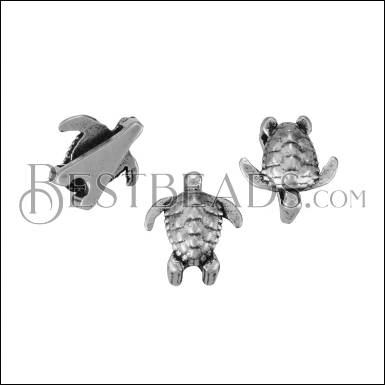5mm flat SEA TURTLE slider ANT SILVER - 10 pcs