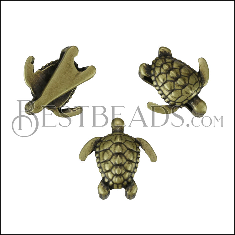 10mm flat SEA TURTLE slider ANT BRASS - 10 pcs