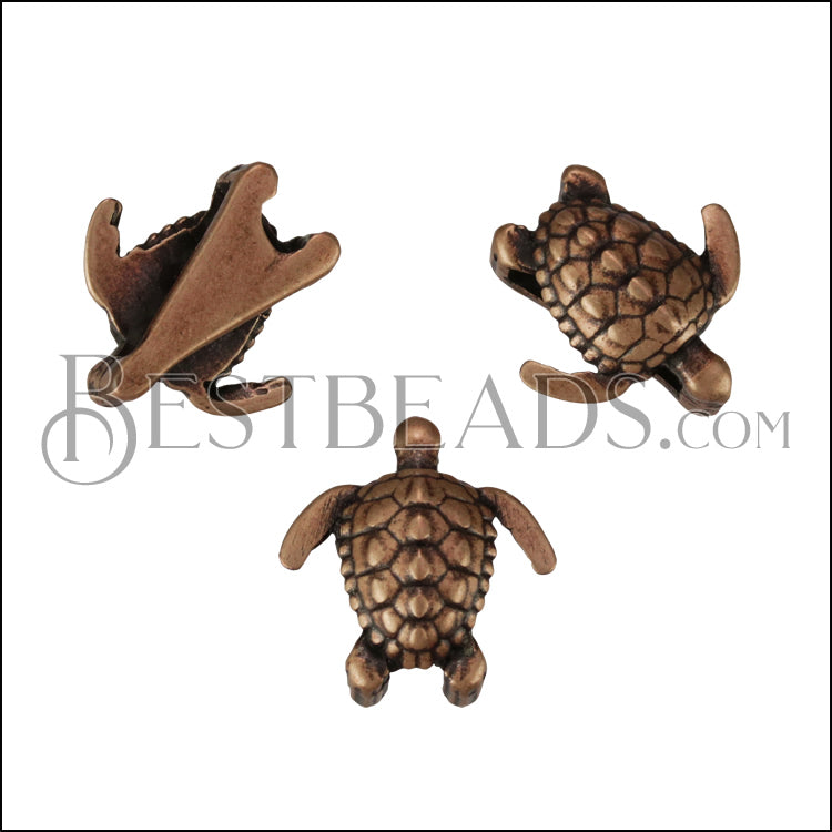 10mm flat SEA TURTLE slider ANT COPPER - 10 pcs