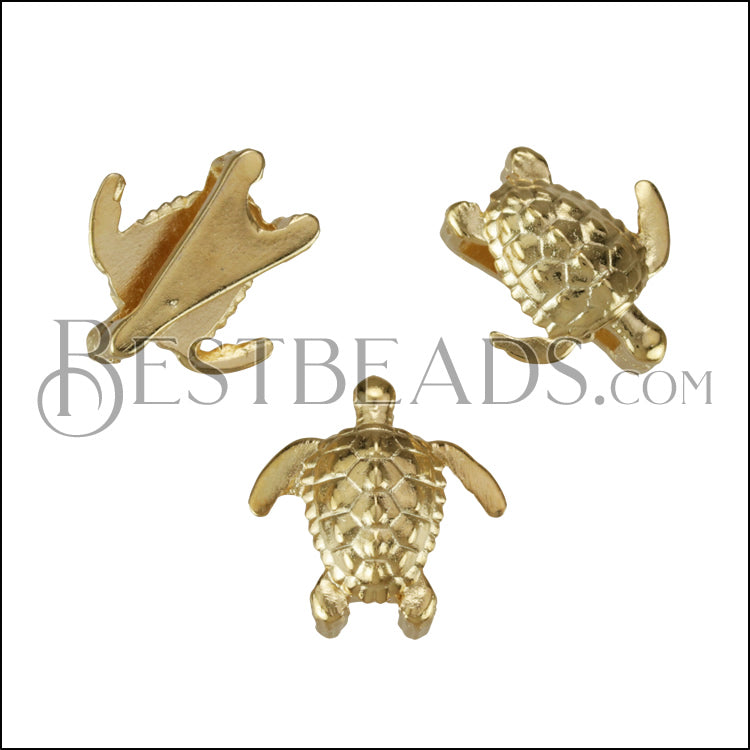 10mm flat SEA TURTLE slider SHINY GOLD - 10 pcs
