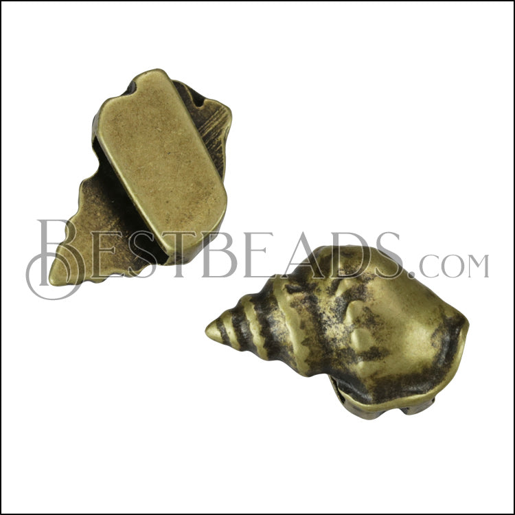 10mm flat CONCH SHELL slider ANT BRASS - 10 pcs