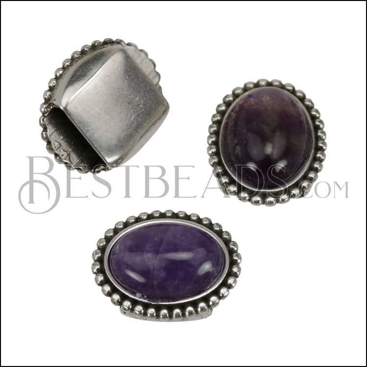 10mm Flat DOTTED AMETHYST slider ANT SILVER - 10 pcs