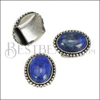 10mm Flat DOTTED BLUE LAPIS slider ANT SILVER - 10 pcs