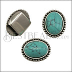 10mm Flat DOTTED TURQUOISE slider ANT SILVER - 10 pcs