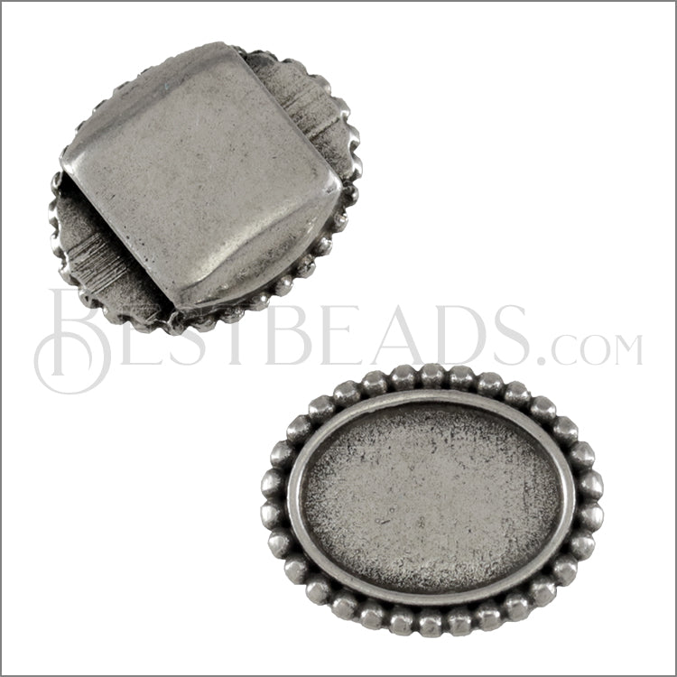 10mm Flat DOTTED CABOCHON slider ANT SILVER - 10 pcs