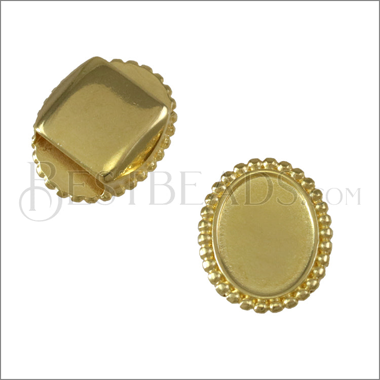10mm Flat DOTTED CABOCHON slider SHINY GOLD - 10 pcs