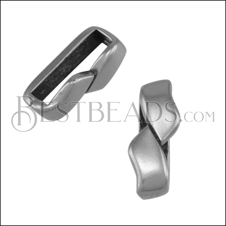 10mm flat TWISTED RIBBON slider ANT SILVER - 10 pcs