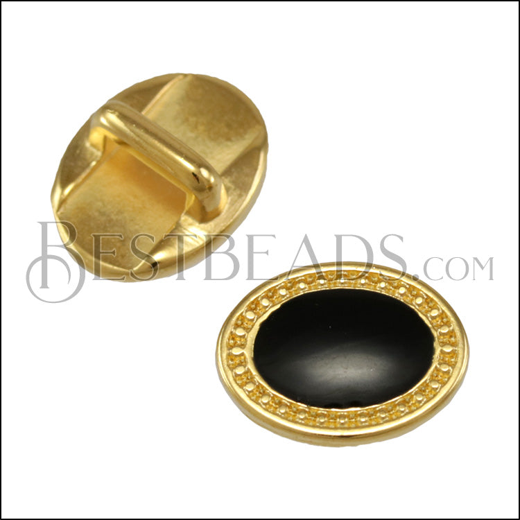 5mm flat OVAL DOTS slider SHINY GOLD with BLACK - 10 pcs