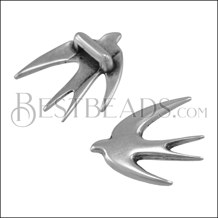 5mm flat SWALLOW BIRD slider ANT SILVER - 10 pcs