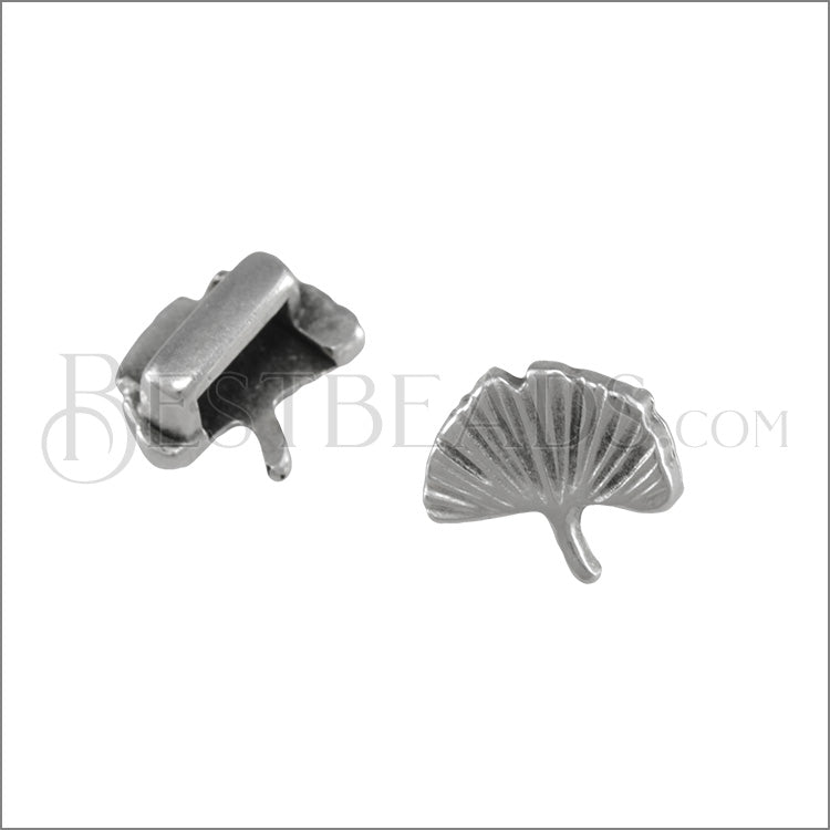 5mm flat GINGKO LEAF slider ANTIQUE SILVER - 10 pcs