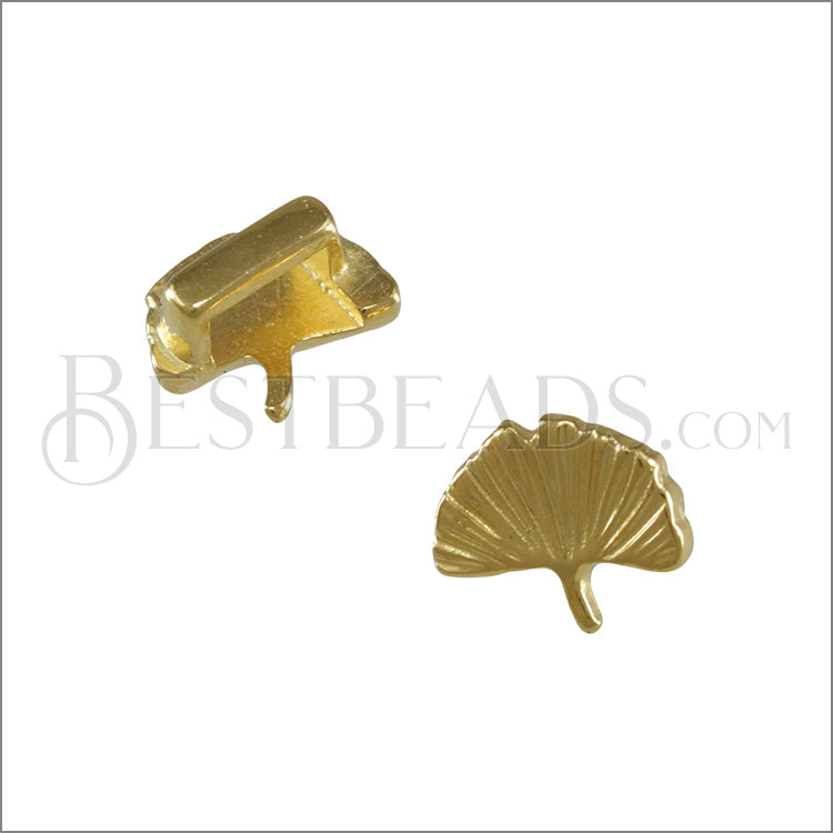 5mm flat GINGKO LEAF slider SHINY GOLD - 10 pcs