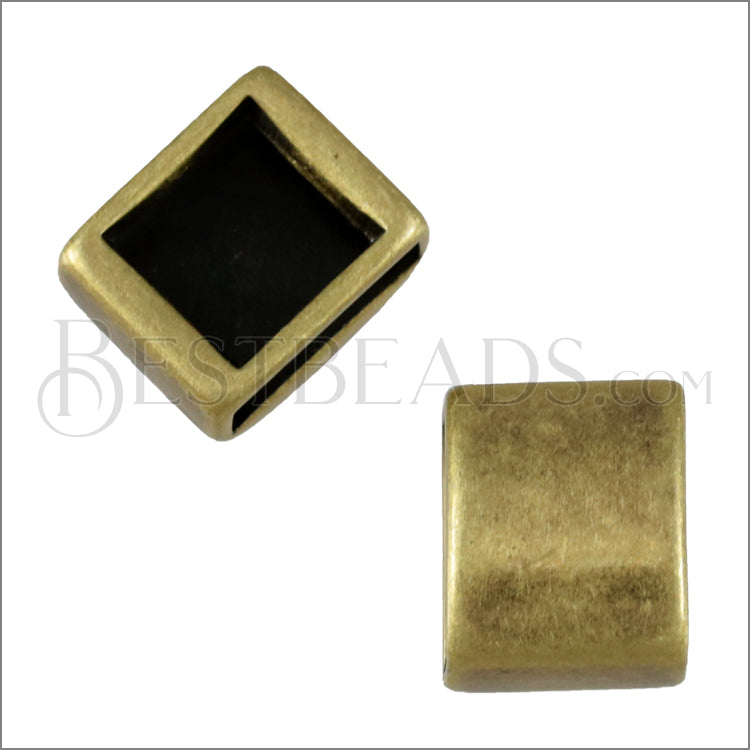 10mm flat PLAIN SQUARE slider ANT BRASS - 10 pcs