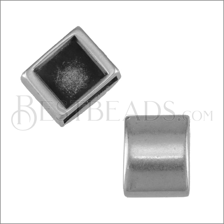 10mm flat PLAIN SQUARE slider ANT SILVER - 10 pcs