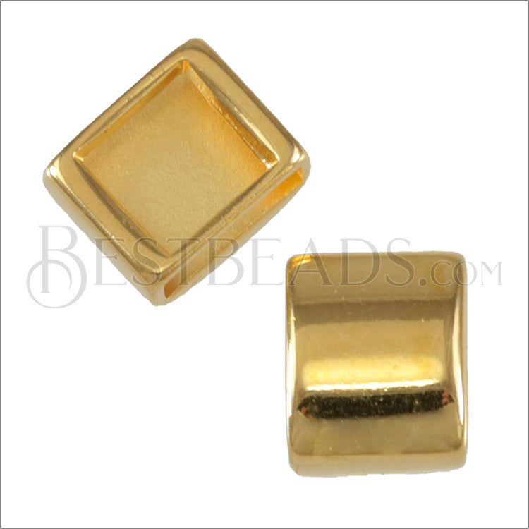 10mm flat PLAIN SQUARE slider SHINY GOLD - 10 pcs