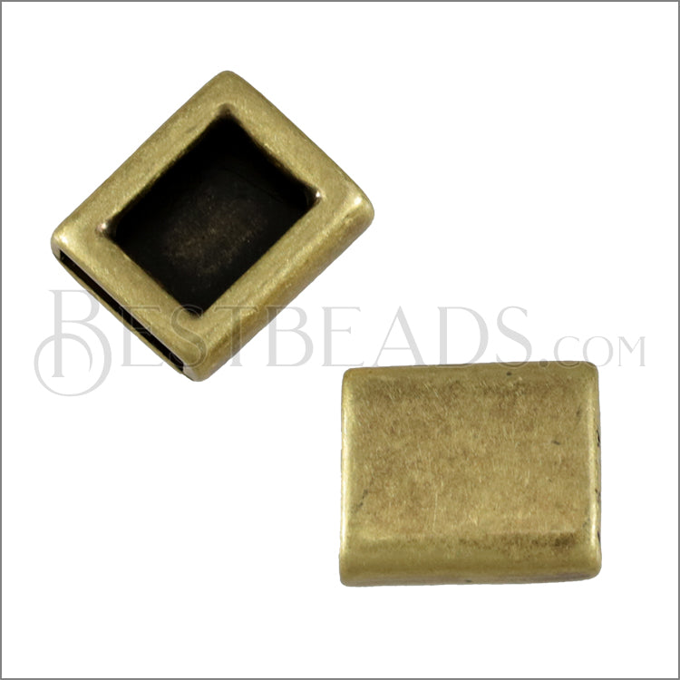 10mm flat PLAIN RECTANGLE slider ANT BRASS - 10 pcs