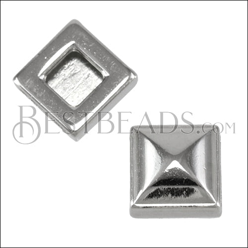 10mm flat PYRAMID STUD slider ANT SILVER - 10 pcs