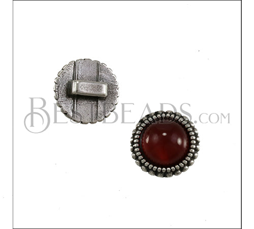 5mm flat ROUND DOTS CARNELIAN SLIDER ANT SILVER - 10 pcs