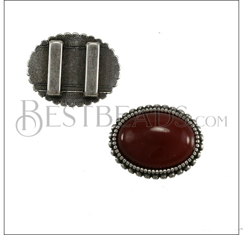 10mm flat OVAL DOTS CARNELIAN SLIDER ANT SILVER - 10 pcs