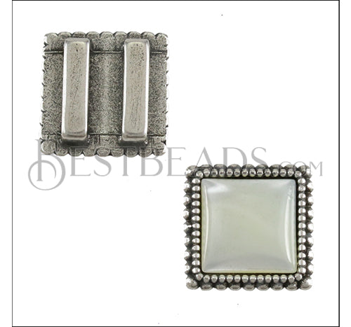 10mm flat SQUARE DOTS NACRE SLIDER ANT SILVER - 10 pcs