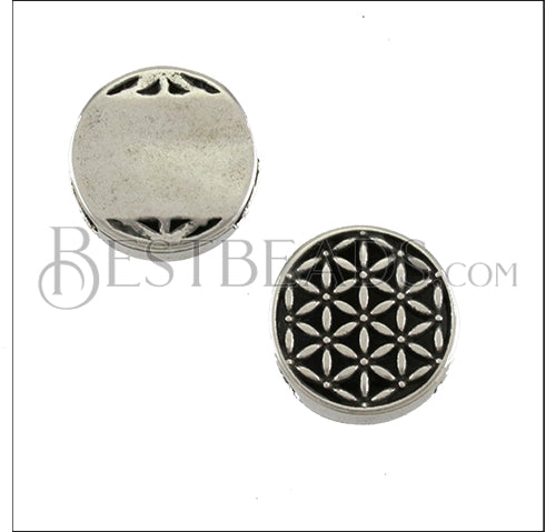 10mm flat FLOWER OF LIFE slider ANT SILVER - 10 pcs