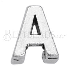5mm flat LETTER A grip-it slider ANT. SILVER - 10 pcs