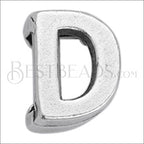5mm flat LETTER D grip-it slider ANT. SILVER - 10 pcs