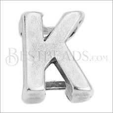 5mm flat LETTER K grip-it slider ANT. SILVER - 10 pcs